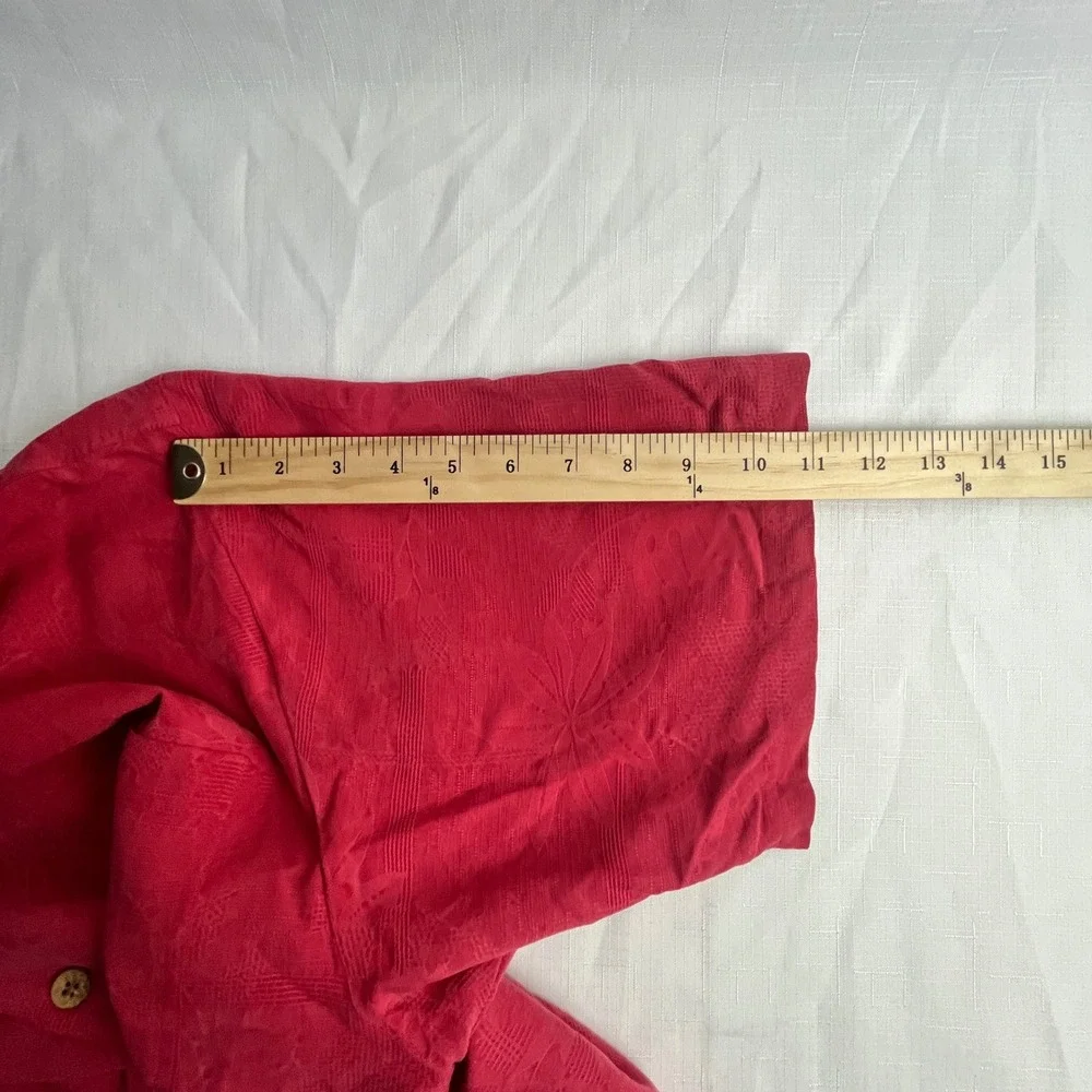 Tommy Bahama Camp Shirt Mens L Red 100% Silk‎ Tropical Jacquard Floral Button Up